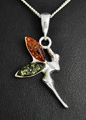 Pendentif ou boucles d'oreilles en argent d'une jolie elfe parée de deux pierres d'ambre sur les...