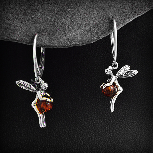 Boucles d'oreilles Argent et Ambre El&eacute;a