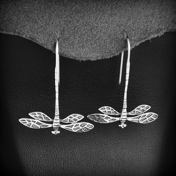 Boucles d'oreilles belles libellules en argent queue en crochet (h:36mm).