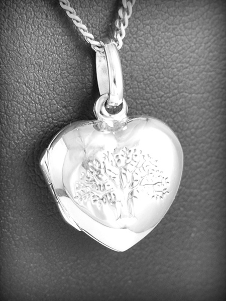 Petit pendentif cœur en argent d'une boite secrète sur charnière gravé d'un joli arbre de...