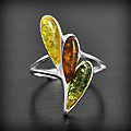 Bague Argent Ambre Branche - BGAG-710 Bague en argent  d'une petite branche de trois couleurs d'ambre véritable(h:27mm)