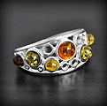 Bague Perles d'Ambre & Argent - BGAG-620 Superbe bague en argent ajourée et ornée de petites perles d'ambre véritable de la mer Baltique...