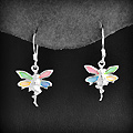 Boucles d'oreilles en argent deux petites fées aux ailes de nacre couleur au choix nacre...