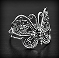 Jolie bague en argent papillon arrondi filigrane  (h:16mm).