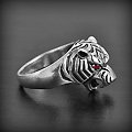 Bague en argent d'une jolie tête de tigre de taille moyenne de belles finitions avec les yeux en...