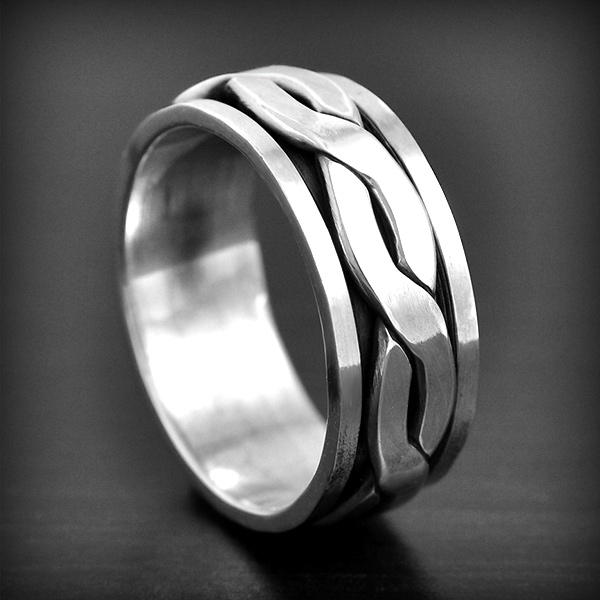 Bague en argent anti-stress, deux lacets entrecroisés plats et mobiles, prendre 2 tailles...