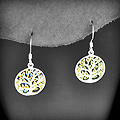 Boucles d'oreilles en argent de l'arbre de vie ajouré en médaillon et finement texturé  d'or fin...