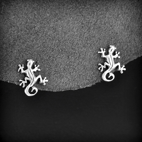 Jolie paire de boucles d'oreilles en argent, petites puces Gecko (h:13mm).