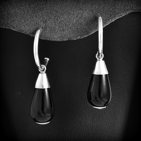 Boucles d'oreilles demi-créoles en argent de 2 cm avec très joli pendentif mobile en pierre...