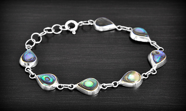 Ravissant bracelet en argent composé de 7 gouttes ornées de nacre blanche ou abalone  (L:17->18cm...