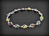 Bracelet en argent et Ambre véritable multicolore(ep:8mm.L:20cm).