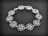 Bracelet tendance en argent de 10 petits soleils avec ambre au centre(l:15mm, L:19cm).