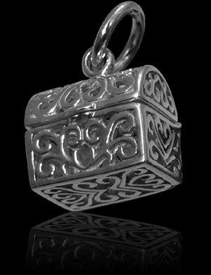 Pendentif argent coffre filigrane avec charnière (h:14mm).