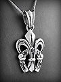 Pendentif en argent d'une belle fleur de lys et d' un fer à cheval porte bonheur ornée de...